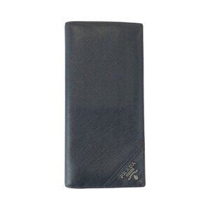 Prada Saffiano Black Gunmetal Hardware Leather Long Wallet Folding